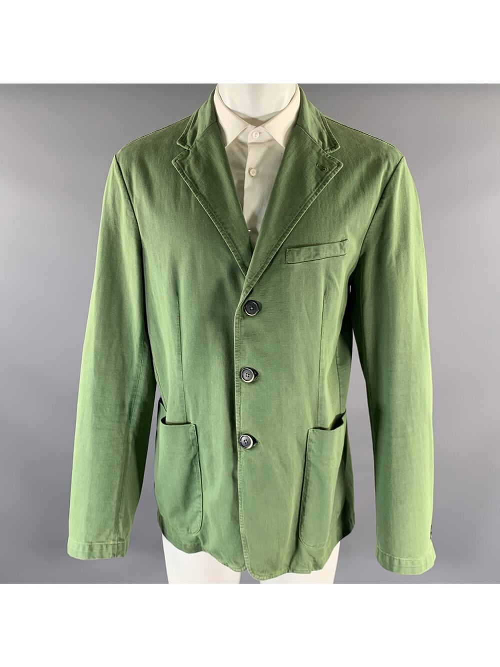 BARENA Size XL Green Cotton Notch Lapel Jacket